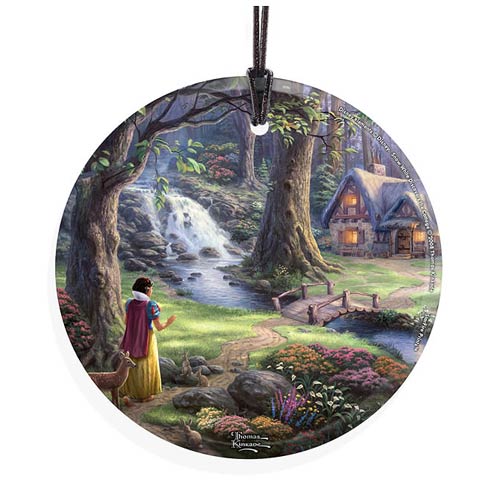 Snow White and the Seven Dwarfs Snow White Discovers the Cottage by Thomas Kinkade StarFire Prints Hanging Glass Print
